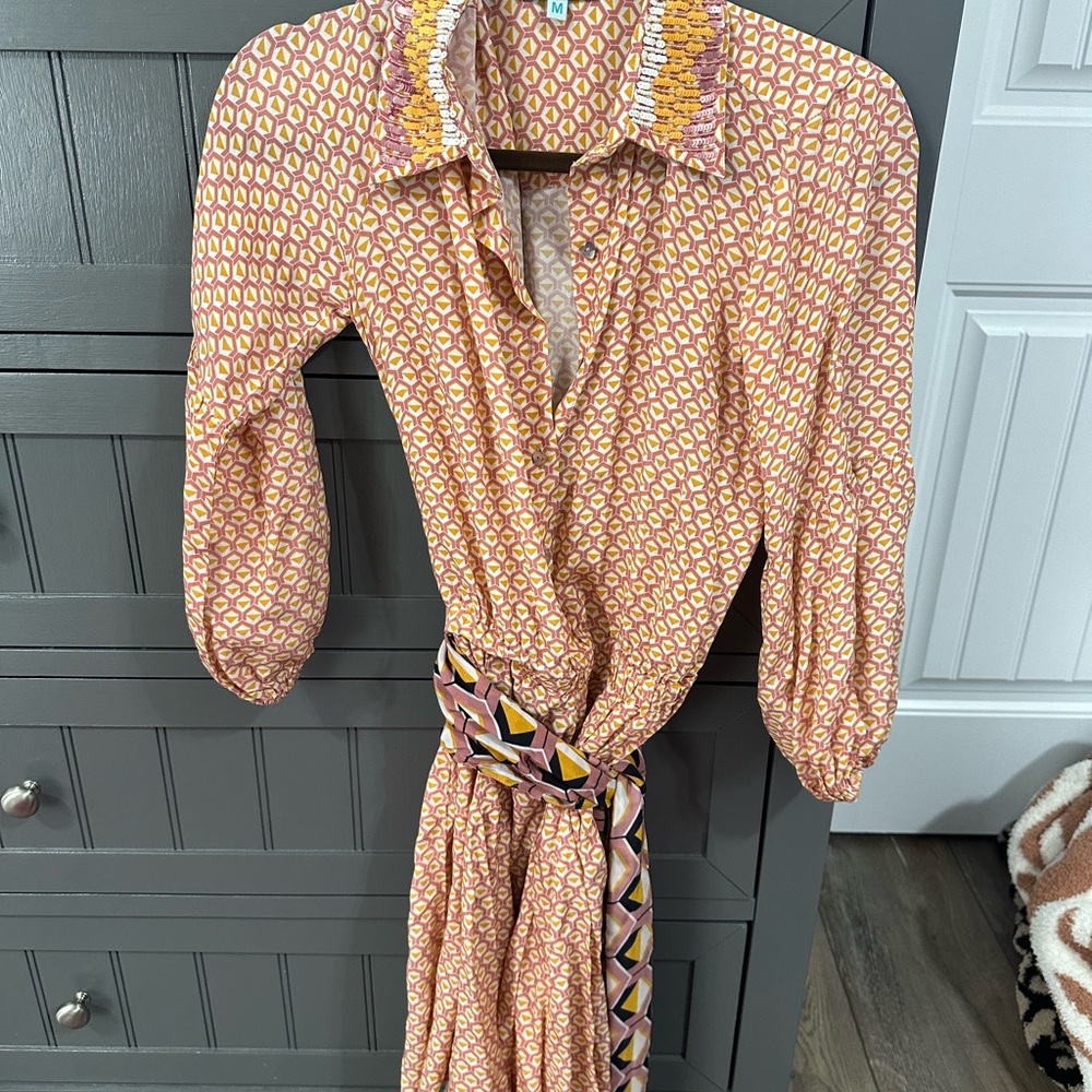Tan by Sabrina Crippa Patterned Long-Sleeve Dress with Belt